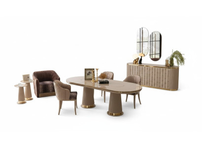 Set de salle à manger de luxe, ensemble de salle à manger, table à manger 4x chaises, bahut avec 2x miroir