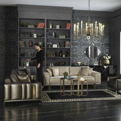 Ensemble de canapés design 3+2+1 places Fauteuil moderne en tissu mobilier de luxe couleur or