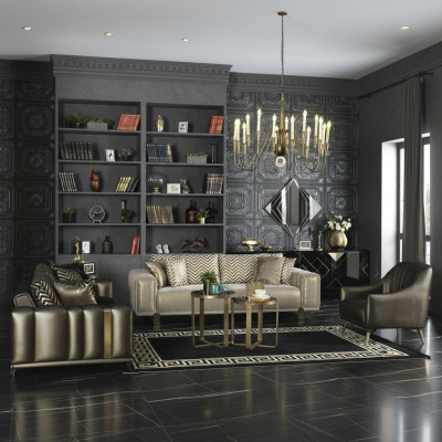 Ensemble de canapés design 3+2+1 places Fauteuil moderne en tissu mobilier de luxe couleur or