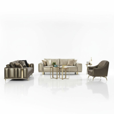 Ensemble de canapés design 3+2+1 places Fauteuil moderne en tissu mobilier de luxe couleur or