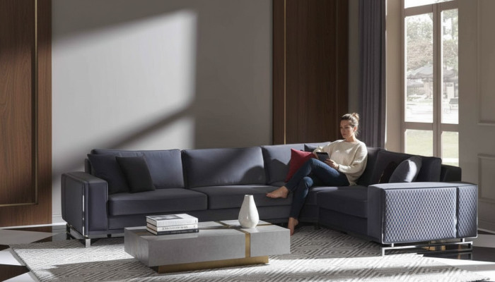 Canapé d'angle de luxe en forme de L Gris, ensemble d'angle en tissu canapé canapé canapé design.