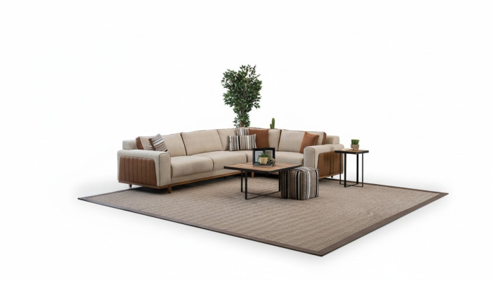 Canapé d'angle en L Salon Moderne Canapé de luxe Coin Beige