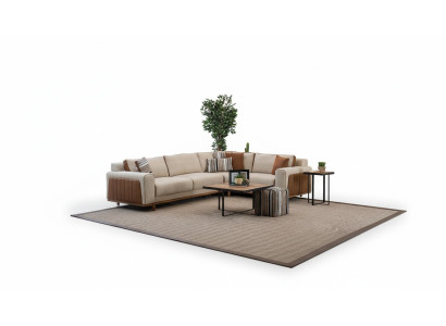 Canapé d'angle en L Salon Moderne Canapé de luxe Coin Beige