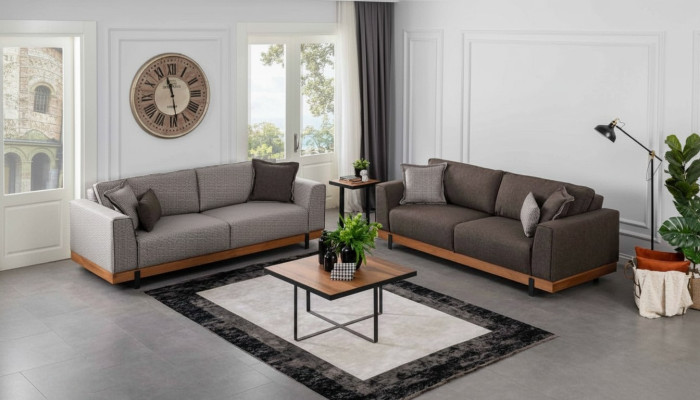 Ensemble de canapés de luxe Marron Canapé 3+3 places Canapé en tissu Design de luxe