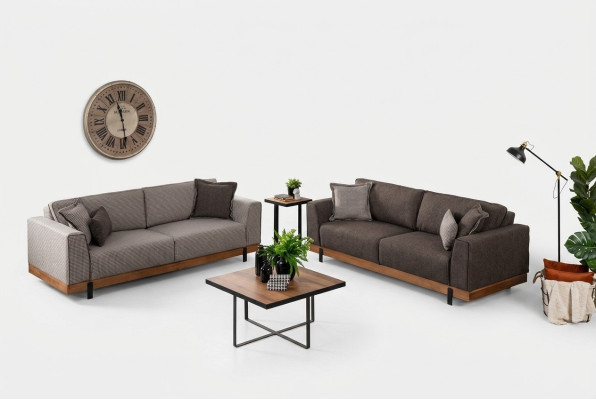 Ensemble de canapés de luxe Marron Canapé 3+3 places Canapé en tissu Design de luxe