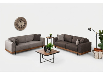 Ensemble de canapés de luxe Marron Canapé 3+3 places Canapé en tissu Design de luxe