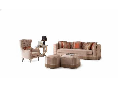 Salon de luxe Schiker Canapé 4 places Fauteuil avec 2 tabourets Meubles élégants