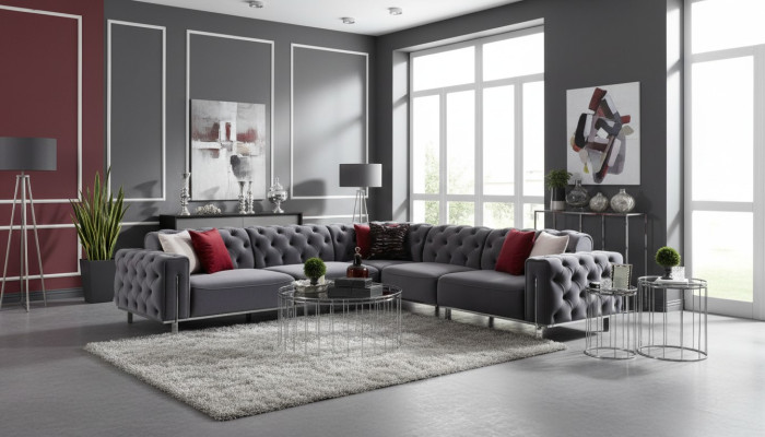 Suite d'angle Chesterfield Canapé d'angle Canapé Sofa Canapé d'angle Meubles