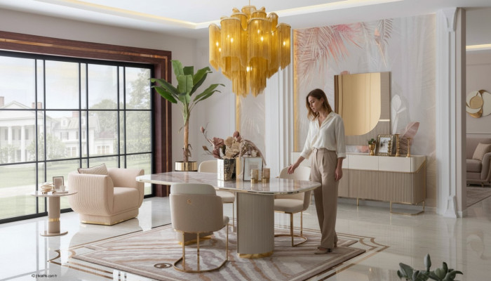 Ensemble de salle à manger au design luxueux Table à manger 4x chaises Buffet Miroir Meubles