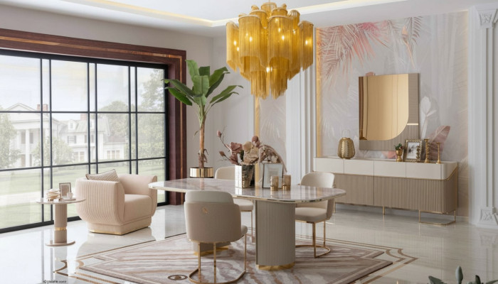 Ensemble de salle à manger au design luxueux Table à manger 4x chaises Buffet Miroir Meubles