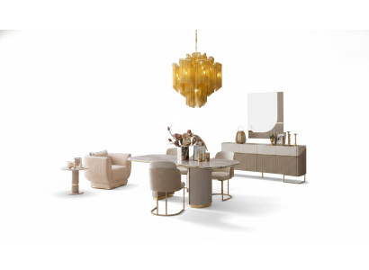 Ensemble de salle à manger au design luxueux Table à manger 4x chaises Buffet Miroir Meubles