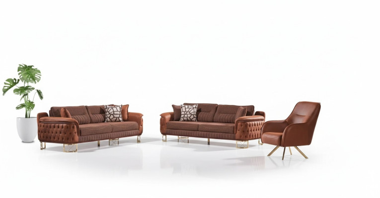 Ensemble de canapés Chesterfield marron 3+3+1 places, canapés design 3 pièces
