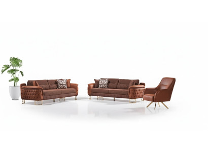 Ensemble de canapés Chesterfield marron 3+3+1 places, canapés design 3 pièces