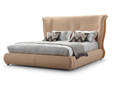 Lit beige Chambre à coucher Lits Lits doubles Bois Mobilier Lits en cuir