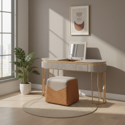 Table de Toilette Beige de Designer Table en Bois Moderne Mobilier de Chambre de Luxe