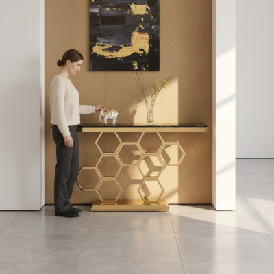 Console en acier inoxydable doré Mobilier de salon Consoles 140cm nouveau