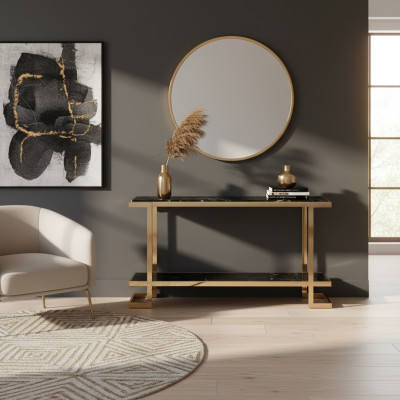 Table console de salon moderne en acier inoxydable de luxe doré
