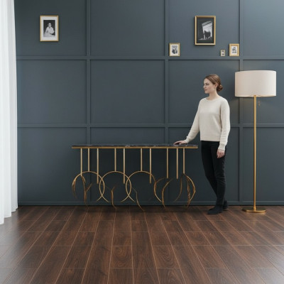 Table basse de luxe en acier inoxydable design or nouveau