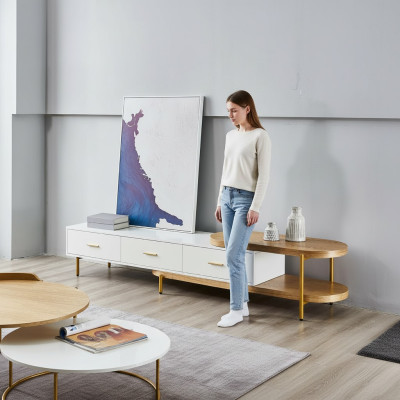 Meuble TV Buffet bas Tiroirs Étagères Commode Table Salon Bois Design