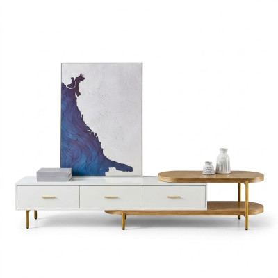 Meuble TV Buffet bas Tiroirs Étagères Commode Table Salon Bois Design