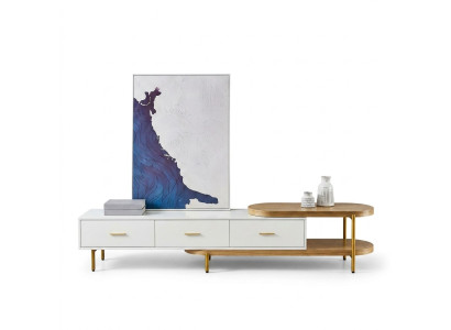 Meuble TV Buffet bas Tiroirs Étagères Commode Table Salon Bois Design