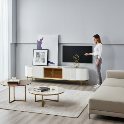Meuble TV de luxe, meuble bas pour télévision, buffet, en bois blanc, moderne