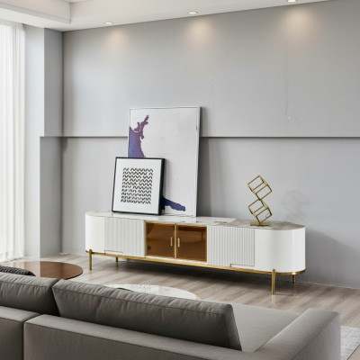 Meuble TV de luxe, meuble bas pour télévision, buffet, en bois blanc, moderne