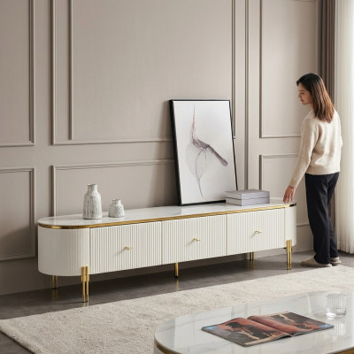 Support TV Meuble TV TV Cabinet Meuble Bas Blanc Moderne Salle de séjour Buffet Bois Neuf
