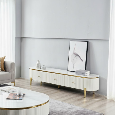 Support TV Meuble TV TV Cabinet Meuble Bas Blanc Moderne Salle de séjour Buffet Bois Neuf