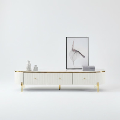 Support TV Meuble TV TV Cabinet Meuble Bas Blanc Moderne Salle de séjour Buffet Bois Neuf