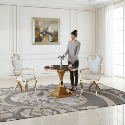 Table à manger Mobilier Luxe Bois Moderne Acier inoxydable Salon Design nouveau Or