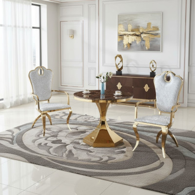 Table à manger Mobilier Luxe Bois Moderne Acier inoxydable Salon Design nouveau Or