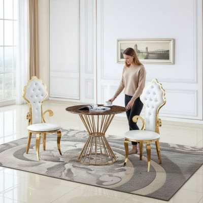 Table à manger Table basse Salon Or Luxe Design Table ronde en acier inoxydable