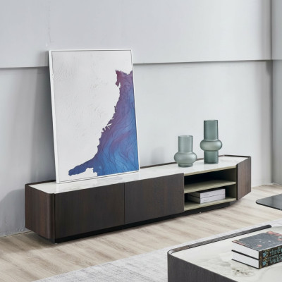 Buffet de luxe pour télévision, meuble bas pour salon en bois, design moderne.