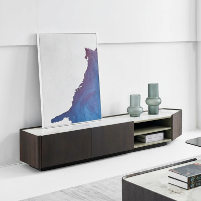 Buffet de luxe pour télévision, meuble bas pour salon en bois, design moderne.