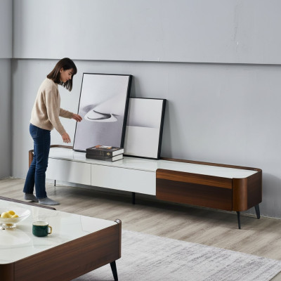 Meuble TV Meuble TV Lowboard Blanc Table en bois Salon moderne Buffet