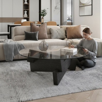 Table basse Design Meuble de luxe noir moderne pour la salle de séjour en bois et en verre.