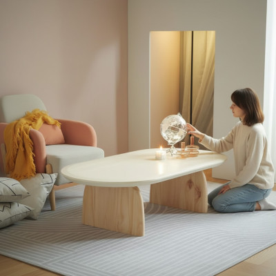 Table basse Table d'appoint Salon Bois Moderne Luxe Beige neuf