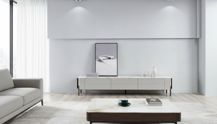 Meuble TV - Meuble bas pour téléviseur - Buffet en bois moderne blanc pour salon.