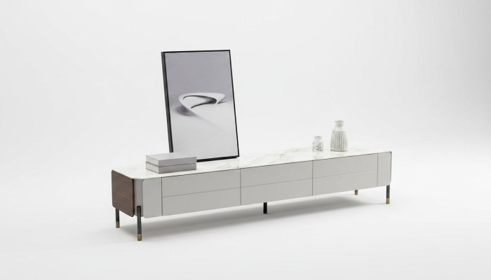 Meuble TV - Meuble bas pour téléviseur - Buffet en bois moderne blanc pour salon.