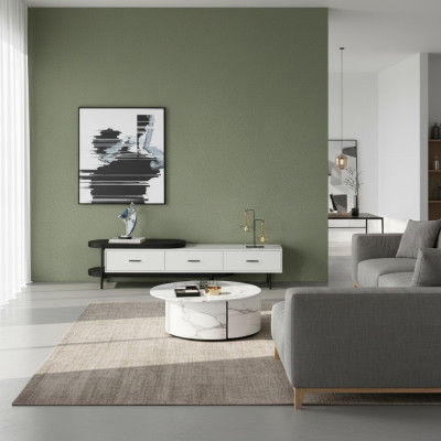Salle de séjour Unité murale Meuble TV Meuble bas Bois Blanc Mobilier neuf Design moderne