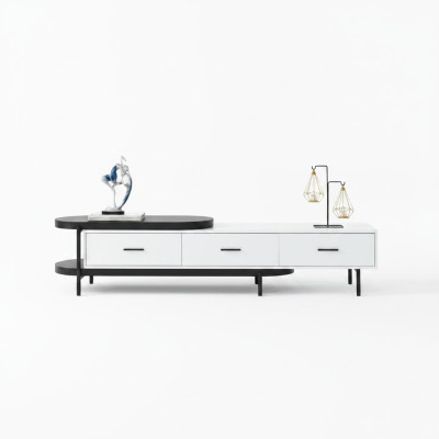 Salle de séjour Unité murale Meuble TV Meuble bas Bois Blanc Mobilier neuf Design moderne