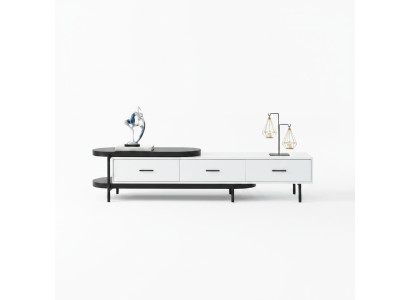 Salle de séjour Unité murale Meuble TV Meuble bas Bois Blanc Mobilier neuf Design moderne