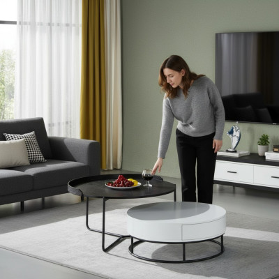 Table Basse Table d'Appoint Café Design Luxe Tables Rondes 2x Ensemble Moderne Neuf