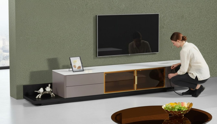 Meubles de salon modernes Meuble TV Lowboard Armoire Étagère Mobilier en bois Gris neuf