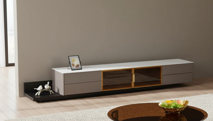 Meubles de salon modernes Meuble TV Lowboard Armoire Étagère Mobilier en bois Gris neuf