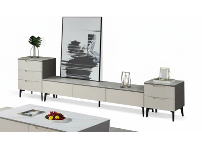 Unité murale Meuble TV Meuble TV Lowboard Bois de luxe Moderne Gris Salon