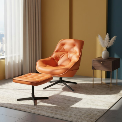 Ensemble de fauteuils rembourrés de design classique Chesterfield + tabouret