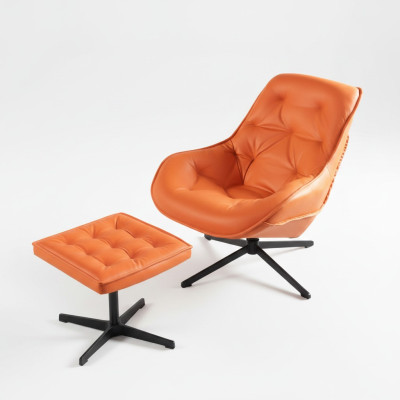 Ensemble de fauteuils rembourrés de design classique Chesterfield + tabouret