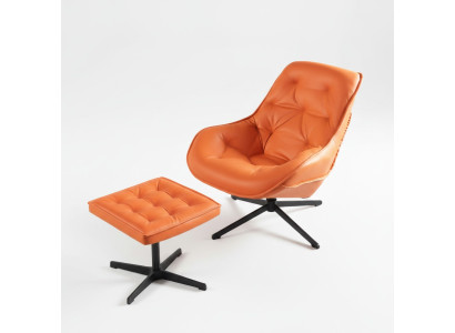 Ensemble de fauteuils rembourrés de design classique Chesterfield + tabouret